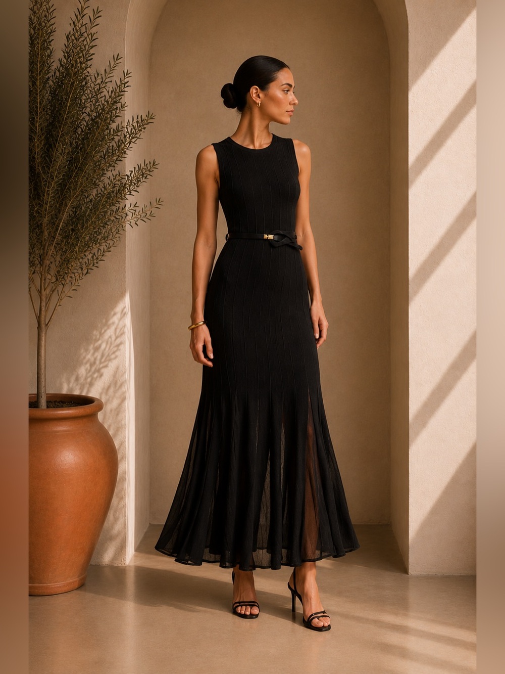 Commense Black Semi-Sheer Mesh Flared Dress XS | Little Black Dress